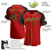 Load image into Gallery viewer, Custom Red Black-Old Gold Authentic Raglan Sleeves Baseball Jersey