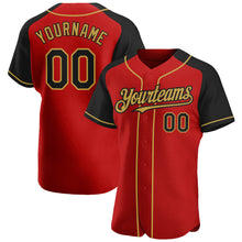 Load image into Gallery viewer, Custom Red Black-Old Gold Authentic Raglan Sleeves Baseball Jersey