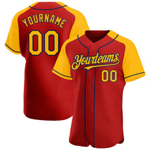 Load image into Gallery viewer, Custom Red Gold-Navy Authentic Raglan Sleeves Baseball Jersey