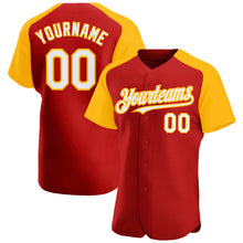 Load image into Gallery viewer, Custom Red White-Gold Authentic Raglan Sleeves Baseball Jersey