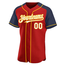 Load image into Gallery viewer, Custom Red White Navy-Gold Authentic Raglan Sleeves Baseball Jersey
