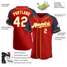 Load image into Gallery viewer, Custom Red White Navy-Gold Authentic Raglan Sleeves Baseball Jersey