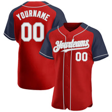Load image into Gallery viewer, Custom Red White Navy-Gray Authentic Raglan Sleeves Baseball Jersey