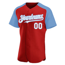 Загрузить изображение в средство просмотра галереи, Custom Red White-Light Blue Authentic Raglan Sleeves Baseball Jersey