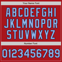 Load image into Gallery viewer, Custom Red Light Blue-Navy Authentic Raglan Sleeves Baseball Jersey