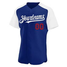 Load image into Gallery viewer, Custom Royal White-Red Authentic Raglan Sleeves Baseball Jersey