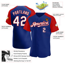 Load image into Gallery viewer, Custom Royal White-Red Authentic Raglan Sleeves Baseball Jersey