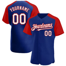 Load image into Gallery viewer, Custom Royal White-Red Authentic Raglan Sleeves Baseball Jersey