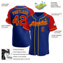 Load image into Gallery viewer, Custom Royal Red-Yellow Authentic Raglan Sleeves Baseball Jersey