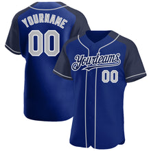 Load image into Gallery viewer, Custom Royal Gray-Navy Authentic Raglan Sleeves Baseball Jersey