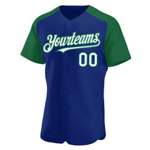 Загрузить изображение в средство просмотра галереи, Custom Royal White-Kelly Green Authentic Raglan Sleeves Baseball Jersey