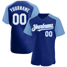 Загрузить изображение в средство просмотра галереи, Custom Royal White-Light Blue Authentic Raglan Sleeves Baseball Jersey