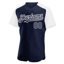 Charger l'image dans la galerie, Custom Navy White Authentic Raglan Sleeves Baseball Jersey