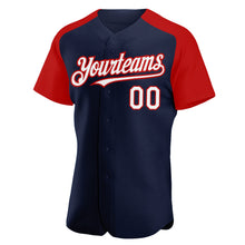 Load image into Gallery viewer, Custom Navy White-Red Authentic Raglan Sleeves Baseball Jersey