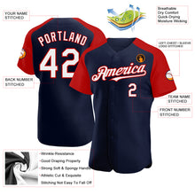 Load image into Gallery viewer, Custom Navy White-Red Authentic Raglan Sleeves Baseball Jersey