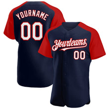 Load image into Gallery viewer, Custom Navy White-Red Authentic Raglan Sleeves Baseball Jersey