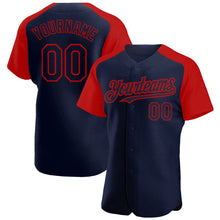Load image into Gallery viewer, Custom Navy Red Authentic Raglan Sleeves Baseball Jersey