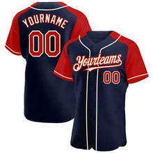 Load image into Gallery viewer, Custom Navy Red-Cream Authentic Raglan Sleeves Baseball Jersey