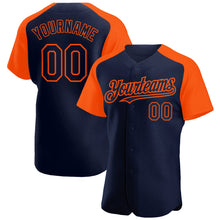 Загрузить изображение в средство просмотра галереи, Custom Navy Orange Authentic Raglan Sleeves Baseball Jersey