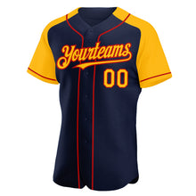 Charger l'image dans la galerie, Custom Navy Gold-Red Authentic Raglan Sleeves Baseball Jersey