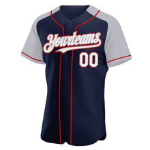 Charger l'image dans la galerie, Custom Navy White Gray-Red Authentic Raglan Sleeves Baseball Jersey