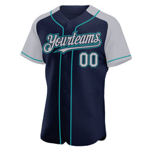 Charger l'image dans la galerie, Custom Navy Gray-Teal Authentic Raglan Sleeves Baseball Jersey