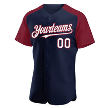 Загрузить изображение в средство просмотра галереи, Custom Navy White-Crimson Authentic Raglan Sleeves Baseball Jersey