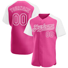 Загрузить изображение в средство просмотра галереи, Custom Pink White Authentic Raglan Sleeves Baseball Jersey