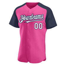 Загрузить изображение в средство просмотра галереи, Custom Pink White-Navy Authentic Raglan Sleeves Baseball Jersey