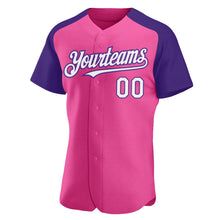 Загрузить изображение в средство просмотра галереи, Custom Pink White-Purple Authentic Raglan Sleeves Baseball Jersey