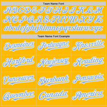 Загрузить изображение в средство просмотра галереи, Custom Gold Light Blue-White Authentic Raglan Sleeves Baseball Jersey