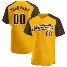 Загрузить изображение в средство просмотра галереи, Custom Gold Brown-White Authentic Raglan Sleeves Baseball Jersey
