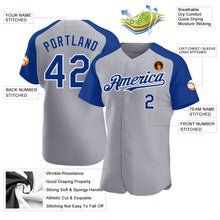Charger l'image dans la galerie, Custom Gray Royal-White Authentic Raglan Sleeves Baseball Jersey