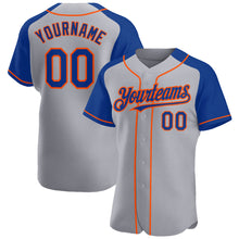 Загрузить изображение в средство просмотра галереи, Custom Gray Royal-Orange Authentic Raglan Sleeves Baseball Jersey