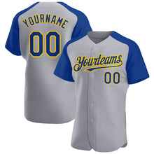 Загрузить изображение в средство просмотра галереи, Custom Gray Royal-Yellow Authentic Raglan Sleeves Baseball Jersey