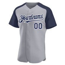 Charger l'image dans la galerie, Custom Gray Navy-White Authentic Raglan Sleeves Baseball Jersey