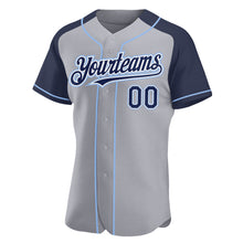 Загрузить изображение в средство просмотра галереи, Custom Gray Navy-Light Blue Authentic Raglan Sleeves Baseball Jersey