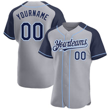 Загрузить изображение в средство просмотра галереи, Custom Gray Navy-Light Blue Authentic Raglan Sleeves Baseball Jersey