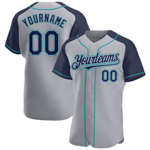 Загрузить изображение в средство просмотра галереи, Custom Gray Navy-Teal Authentic Raglan Sleeves Baseball Jersey