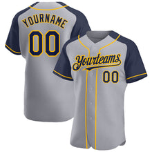 Загрузить изображение в средство просмотра галереи, Custom Gray Navy-Gold Authentic Raglan Sleeves Baseball Jersey