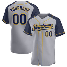 Charger l'image dans la galerie, Custom Gray Navy-Old Gold Authentic Raglan Sleeves Baseball Jersey