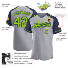 Charger l'image dans la galerie, Custom Gray Neon Green-Navy Authentic Raglan Sleeves Baseball Jersey