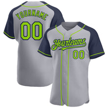 Charger l'image dans la galerie, Custom Gray Neon Green-Navy Authentic Raglan Sleeves Baseball Jersey