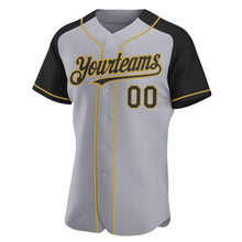 Загрузить изображение в средство просмотра галереи, Custom Gray Black-Old Gold Authentic Raglan Sleeves Baseball Jersey