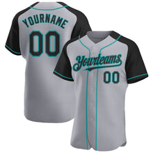 Загрузить изображение в средство просмотра галереи, Custom Gray Black-Teal Authentic Raglan Sleeves Baseball Jersey
