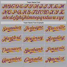 Charger l'image dans la galerie, Custom Gray Purple-Gold Authentic Raglan Sleeves Baseball Jersey