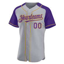 Charger l'image dans la galerie, Custom Gray Purple-Old Gold Authentic Raglan Sleeves Baseball Jersey