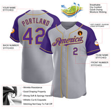 Charger l'image dans la galerie, Custom Gray Purple-Old Gold Authentic Raglan Sleeves Baseball Jersey