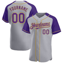 Charger l'image dans la galerie, Custom Gray Purple-Old Gold Authentic Raglan Sleeves Baseball Jersey