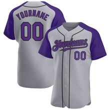 Загрузить изображение в средство просмотра галереи, Custom Gray Purple-Black Authentic Raglan Sleeves Baseball Jersey